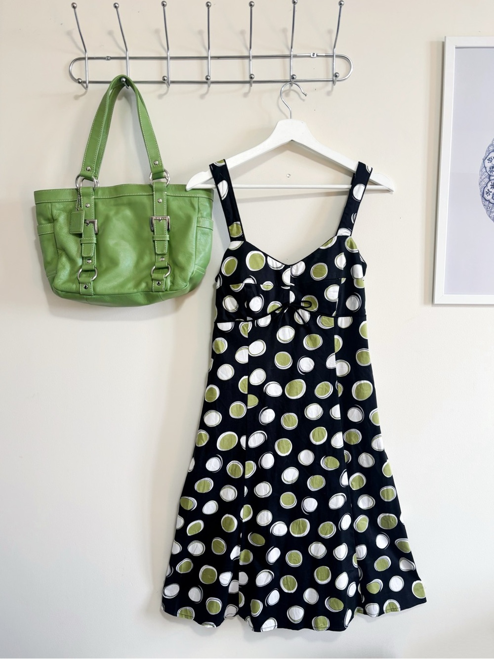 VTG Y2K Laura Lime Green Polka Dot Mini/Knee Length | Sz 10 (Fits 6-10)
